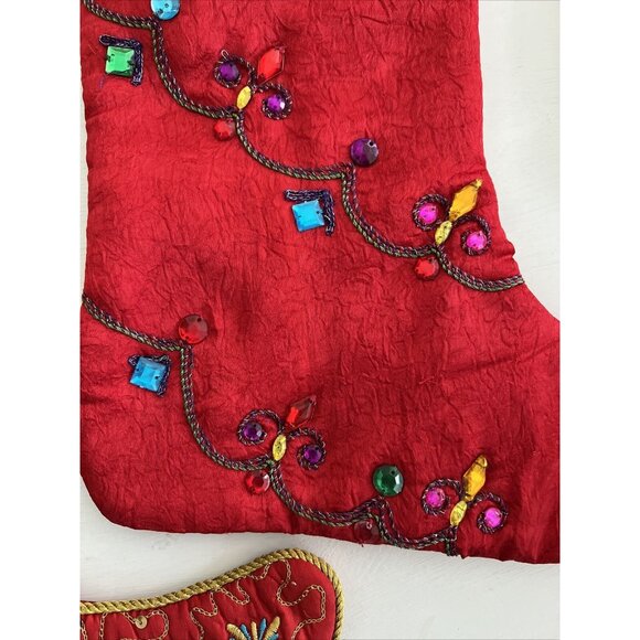 Pier 1 Imports Christmas Stocking Set of 3 Kitschy Multicolored Sequined Beaded - Picture 13 of 16